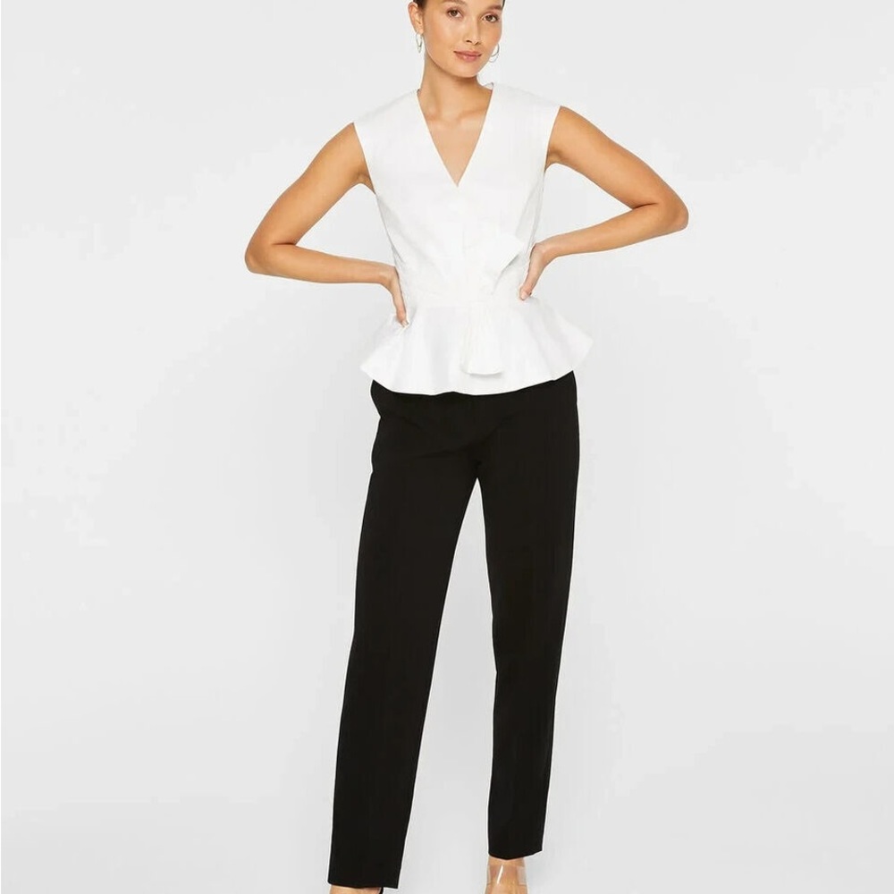 🤍✨CLUB MONACO White Cotton Poplin Pleated Waisted Bow Top Blouse size 10
